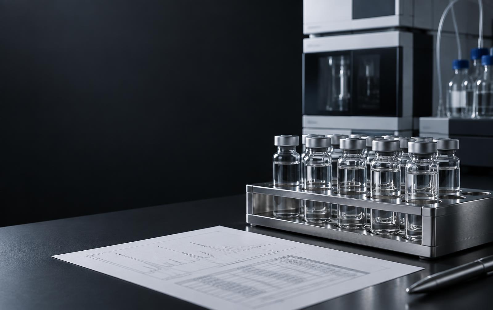 Laboratory vials and analytical documentation